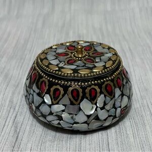 Mosaic Trinket Box with Red and Gold Accents